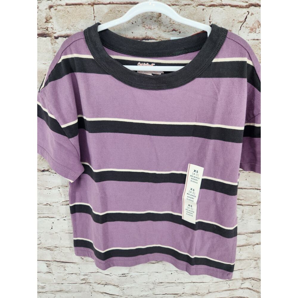 Boys Cat & Jack XS Striped Top NEW Purple Black White Short Sleeve